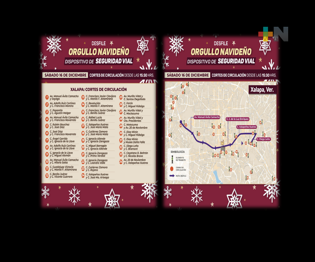 Cortes a circulación vehicular este sábado en Xalapa por celebración del «Desfile Iluminado»